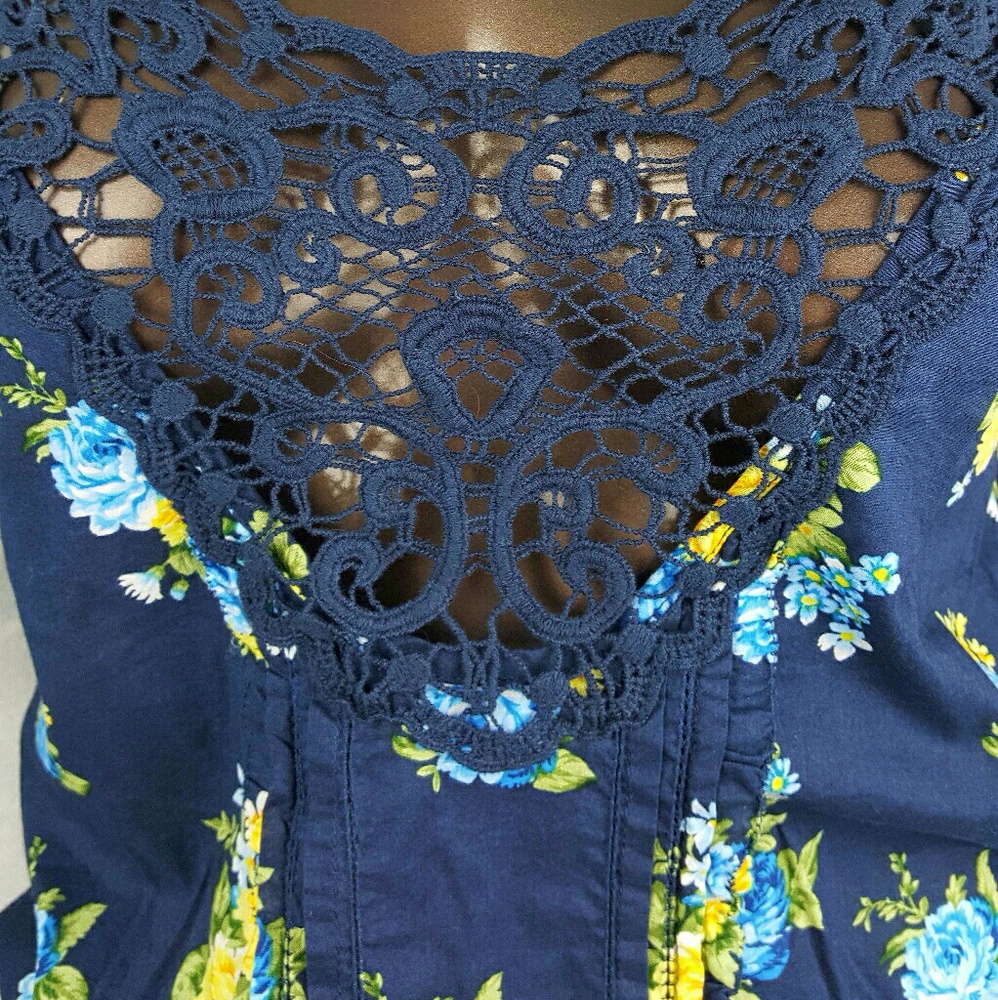 Abercrombie & Fitch Dark Blue Yellow Floral Tank - Picture 2 of 4